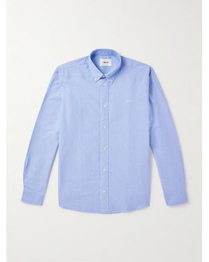 NN07 Colby 5910 Button-Down Collar Logo-Embroidered Organic Cotton Shirt - Blue