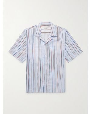 Paul Smith Convertible-Collar Striped Organic Cotton-Poplin Shirt - Blue