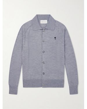 Ami Paris Quota Logo-Embroidered Merino Wool Cardigan - Blau