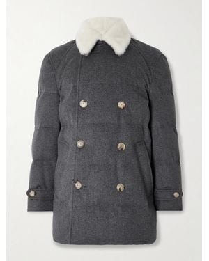 Brunello Cucinelli Double-breasted Shearling-trimmed Quilted Wool Down Jacket - Black
