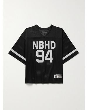 Neighborhood Logo-Print Appliquéd Mesh T-Shirt - Black