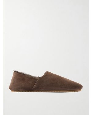 MR P. Plush-Lined Suede Slippers - Brown