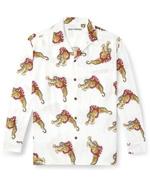 Wacko Maria Tim Lehi Convertible-Collar Printed Matte-Satin Shirt - White
