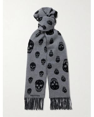 McQueen Schal aus einer Woll-Kaschmirmischung mit Intarsienmuster und Fransen - Grau
