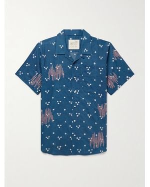 Kardo Lamar Convertible-Collar Embroidered Printed Cotton-Voile Shirt - Blue