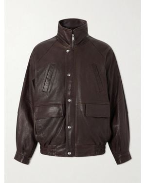 Enfants Riches Deprimes Prince Phillip's Childhood Panelled Full-Grain Leather Jacket - Brown