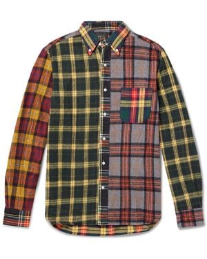 Beams Plus Patchwork Checked Cotton-Flannel Shirt - Gray