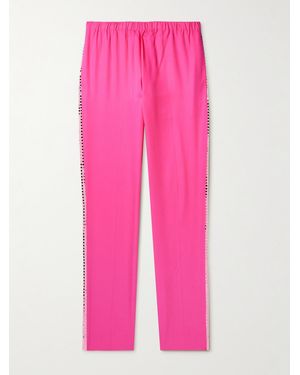 Acne Studios Tapered Sequinned Lamé-Trimmed Lyocell Trousers - Pink