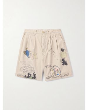 Kapital Memorial Paint Straight-Leg Printed Cotton-Corduroy Shorts - Natural