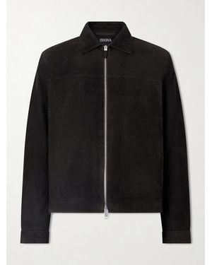 ZEGNA Suede Blouson Jacket - Black