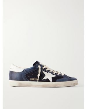 Golden Goose Super-Star Distressed Leather-Trimmed Suede Trainers - Blue