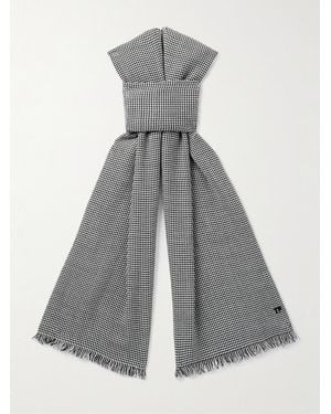 Tom Ford Frayed Puppytooth Wool Scarf - Grey