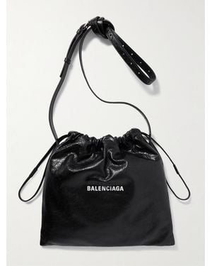 Balenciaga Shopper Cracked-Leather Pouch - Schwarz