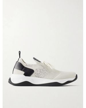 Berluti Shadow Logo-embroidered Leather-trimmed Stretch-knit Trainers - White