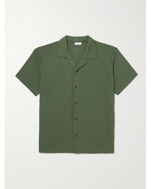 Sunspel Slim-fit Camp-collar Supima Cotton-mesh Shirt - Green