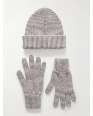 Johnstons of Elgin Ribbed Gloves And Beanie Cashmere Set - White