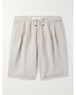 Brunello Cucinelli Straight-leg Pleated Linen Drawstring Bermuda Shorts - Natural