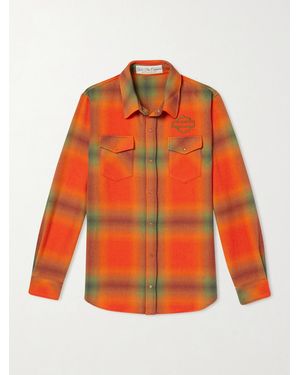 God's True Cashmere Harley-Davidson Logo-Embroidered Checked Cashmere-Flannel Shirt - Orange