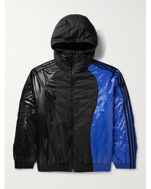 Moncler Genius Adidas Originals Balzers Logo-Appliquéd Striped Panelled Shell Hooded Down Jacket - Blue