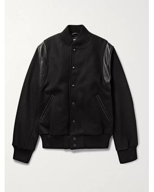 Golden Bear Hayes Leather-Panelled Melton Virgin Wool-Blend Varsity Jacket - Black