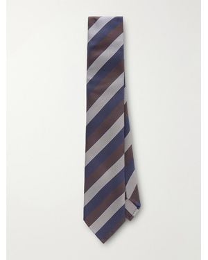 De Petrillo 8Cm Striped Silk-Jacquard Tie - White