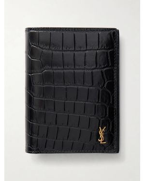 Saint Laurent Tiny Cassandre Logo-Appliquéd Croc-Effect Leather Bifold Wallet - Black