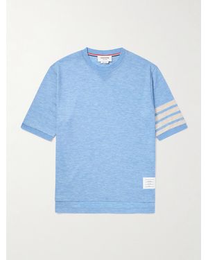 Thom Browne Logo-Appliquéd Striped Wool-Jersey Polo Shirt - Blue