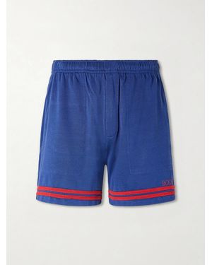 Bode Lakewood Straight-Leg Logo-Embroidered Striped Jersey Shorts - Blue