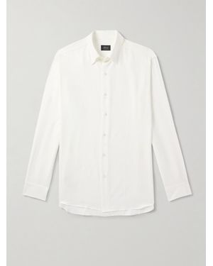 Brioni Button-Down Collar Cotton And Cashmere-Blend Twill Shirt - Natural