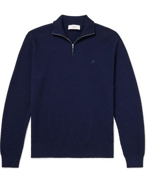 MR P. Logo-Embroidered Merino Wool Half-Zip Sweater - Blue