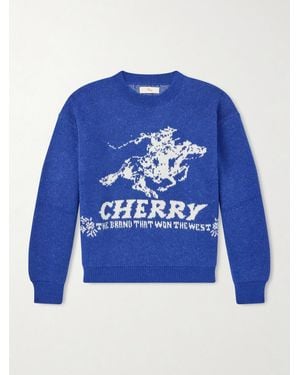 CHERRY LA Won The West Jacquard-Knit Alpaca-Blend Sweater - Blau