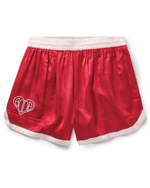 Bode Wide-Leg Logo-Embroidered Two-Tone Satin Shorts