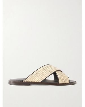 Manolo Blahnik Otawi Woven Raffia And Leather Sandals - Natural