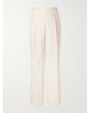 Saman Amel Amo Straight-leg Pleated Peached Cotton-blend Twill Suit Trousers - White