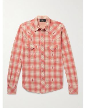 RRL Slim-fit Checked Cotton-jacquard Western Shirt - Pink