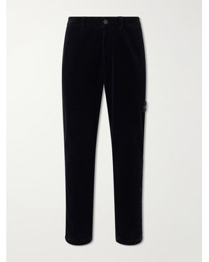 Stone Island Straight-Leg Logo-Appliquéd Garment-Dyed Cotton-Corduroy 800 Trousers - Blue