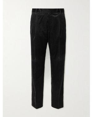 MR P. Tapered Pleated Cotton And Cashmere-Blend Corduroy Trousers - Black