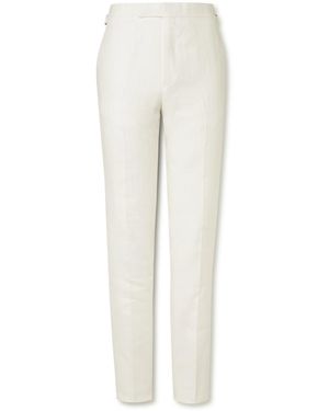 Kingsman Herringbone Linen-twill Tuxedo Pants - White
