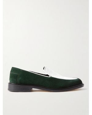 VINNY'S Suede And Croc-Effect Leather Loafers - Green