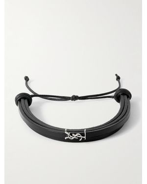 Saint Laurent Cassandre Logo-Embellished Leather Bracelet - White