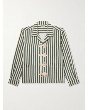 Bode Trillium Camp-Collar Appliquéd Striped Silk Shirt - Green