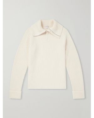 Bottega Veneta Ribbed-Knit Cashmere And Wool-Blend Half-Zip Jumper - Natural