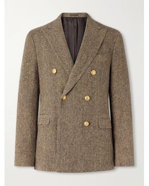 Slowear Incotex Double-Breasted Herringbone Shetland Wool-Twill Blazer - Brown