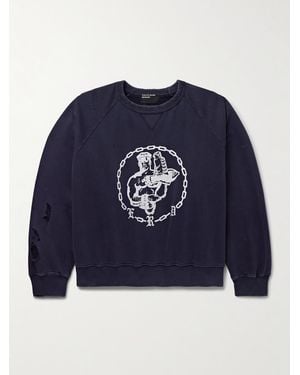 Enfants Riches Deprimes Enfants En Chaine Printed Distressed Cotton-jersey Sweatshirt - Blue