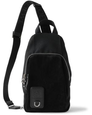 Loewe Flex Sling Leather And Suede-Trimmed Canvas Bag - Black