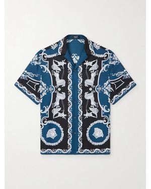 Versace Camp-Collar Printed Silk-Twill Shirt - Blue