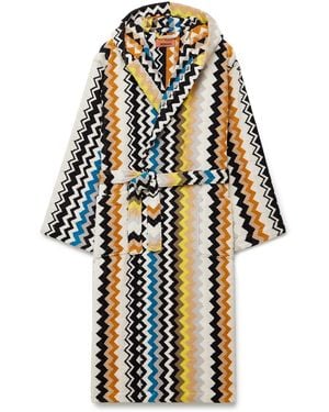 Missoni Curt Striped Cotton-Terry Jacquard Hooded Robe - White