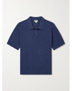 Sunspel Vintage Cotton-Mesh Polo Shirt - Blue