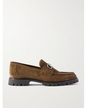 Gucci Sylke Horsebit-Embellished Suede Loafers - Brown