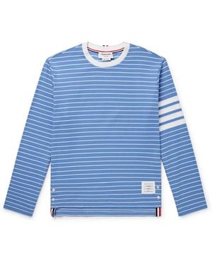 Thom Browne Logo-appliquéd Striped Cotton-jersey T-shirt - Blue